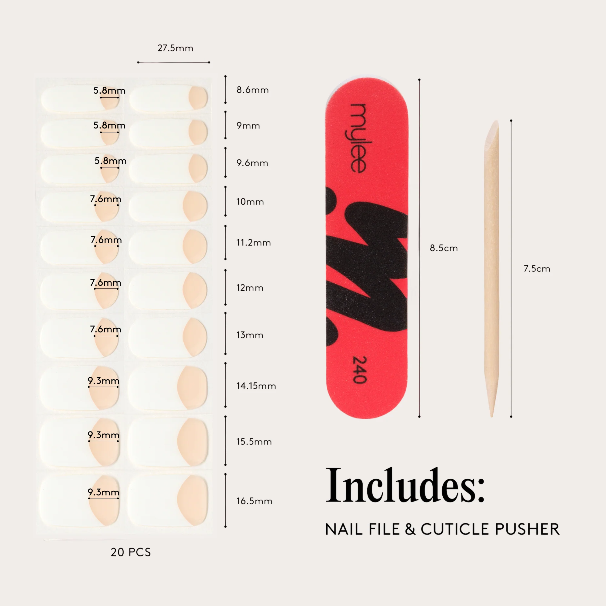 Mylee Gel Nail Wraps - Short Nail Bed French - Image 10
